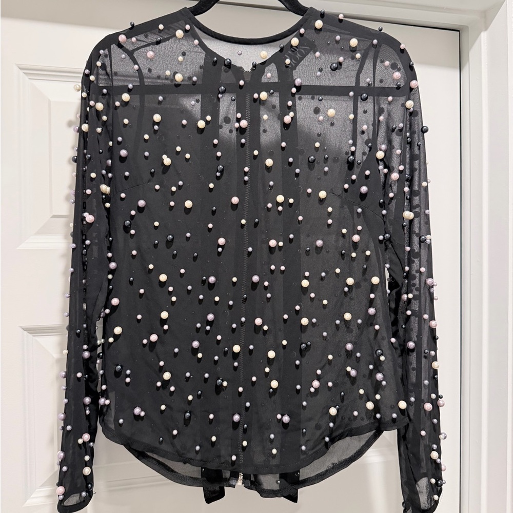 Chic Black Beaded Women's Blouse